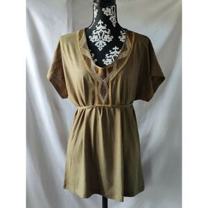 French Laundry Womens Short Sleeve Tie Waist Top Blouse Cotton Olive Green Sz L